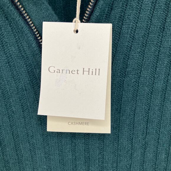 NWT GARNET HILL Men's Washable Cashmere Ribbed Sweater 1/4 Zip Emerald Green L - Picture 5 of 6